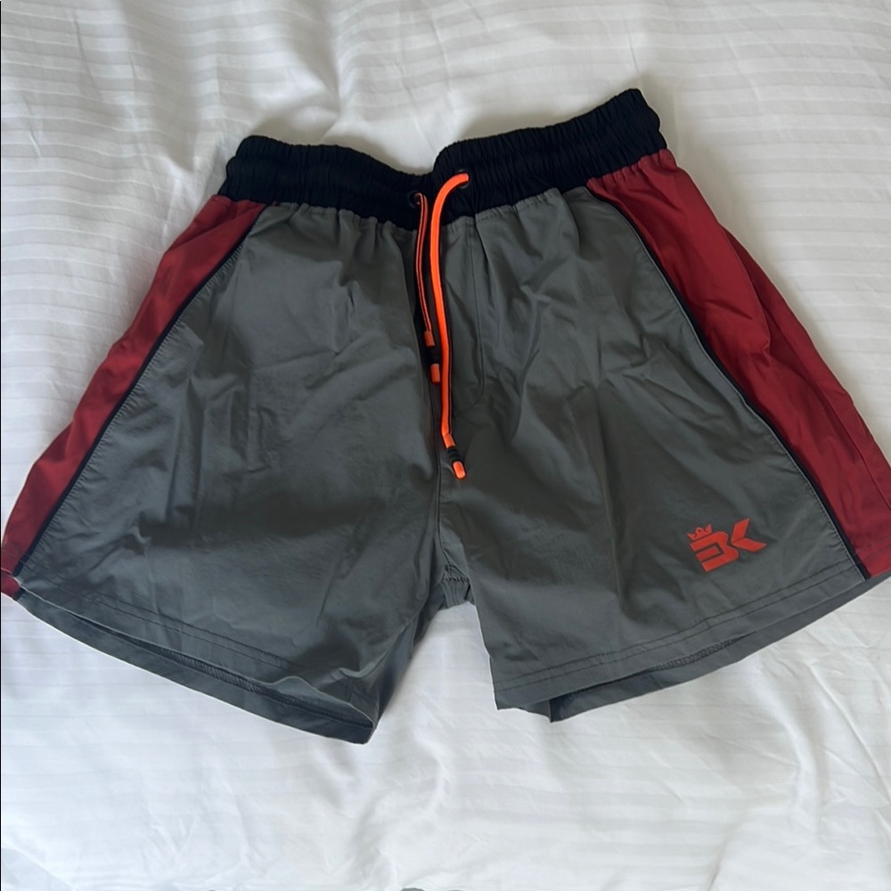 Gray and Orange Athletic Shorts with Elastic Waistband